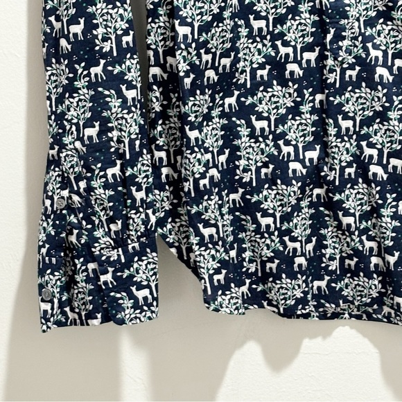 J CREW Women’s Navy Blue WOODLAND DEER Long Sleeve Popover Top Collared Size 2 - Picture 4 of 8